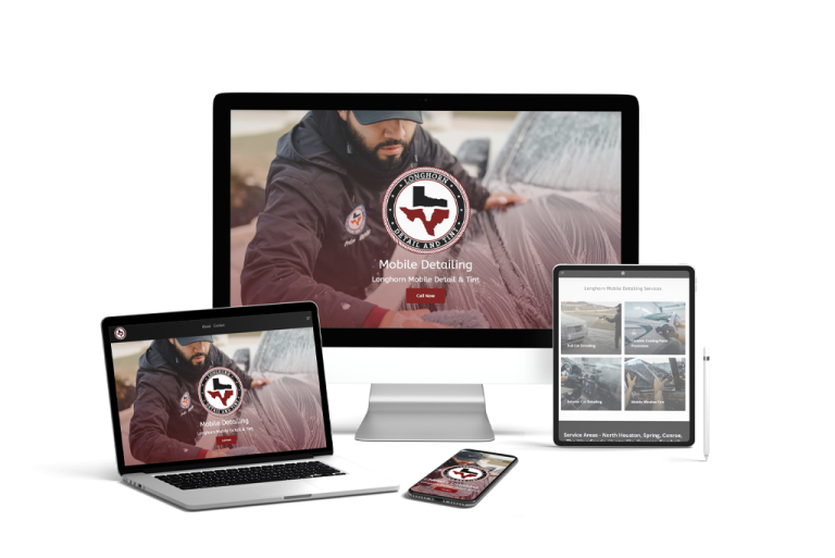 Longhorn Mobile Detail and Tint website shown on desktop, laptop, tablet and phone