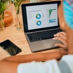 chart laptop or black woman with survey research 2025 04 05 18 05 54 utc