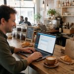 Small business owner editing their WordPress website on a laptop